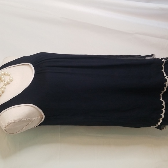 Doe & Rae Ruffle Layer Contrast Edging Tunic Dress. Sleeveless Shear Navy NWOT - Picture 13 of 16